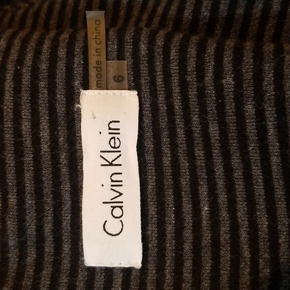 Calvin Klein Size 6 Dress Casual Office Midi Form Fitting Kick Pleat Gray Black - Picture 6 of 7